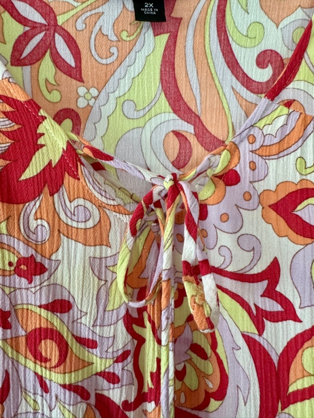AGB Floral Paisley Tie-Front Tunic in Red, Orange & Yellow - Picture 3 of 11
